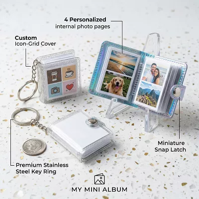 9wicks Customized Mini Photo Album Keychain | Holds 16 Personal Photos